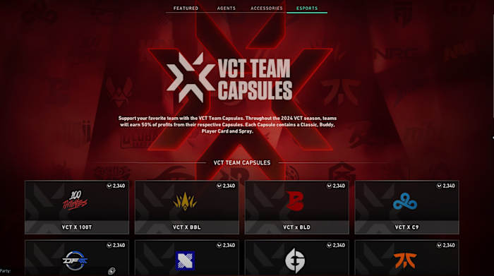 2024 VCT Team Capsules are available for VCT season. Source: Riot Games